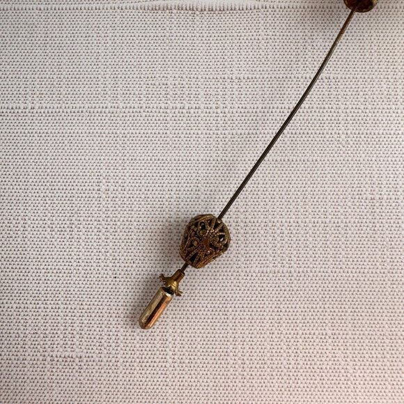 Carved Bone Elephant Hat Pin Amber Rhinestone Accent - Picture 14 of 15